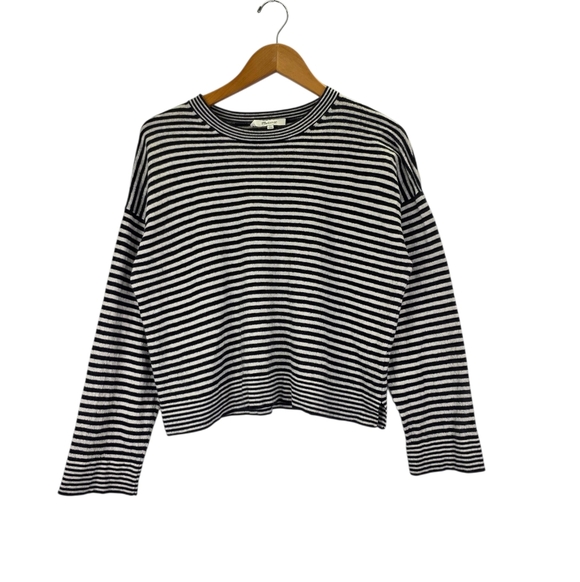 Madewell Tops - Madewell Merino Wool-Silk Blend Crewneck Sweater Black White Striped Top Size XL